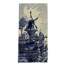Vintage Royal Mosa Delft Blue Tile – Windmill Scene – 1950s–1970s - $375.94 MXN
