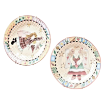 Country Folk Art Angel Hearts Display Plates 7-Inch Each Set of 2 Ceramic NEW - $23.34