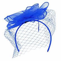 Trendy Apparel Shop Feather Flower Bow Fascinator Headband with Mesh Net - Blue - £15.81 GBP