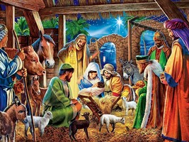 Framed canvas art print giclee Away in a manger nativity birth of Jesus Christ - £31.64 GBP+