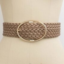 Wide Oval Gold Buckle Vegan Leather Braided Belt Taupe - $19.80
