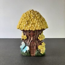 Fairy Garden Forest Figurine Yellow Cottage Floral House Home Decor Accents 4.5&quot; - £5.57 GBP