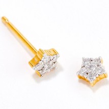 0.17CT Natural Diamond Small Star Stud Earrings 14K Yellow Gold Plated Silver - £115.46 GBP