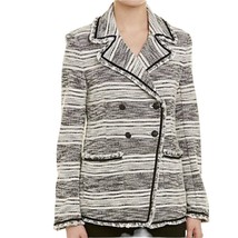 1.State NWT Double Breasted Fringe Tweed Jacket Blazer Black White Size 6 - £33.08 GBP