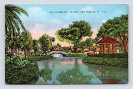 Lake In Metarie Cemetery New Orleans Louisiana UNP Linen Postcard Q2 - £2.70 GBP