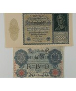Germany 2-Notes 1910 German Empire 20 Mark &amp; 1922 Weimar Republic 10000 ... - $72.16 CAD