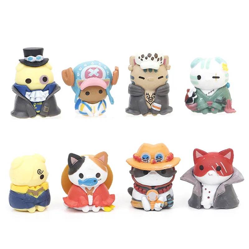 8PCS/Set Anime Cat One Pieces Figures PVC Q Version Doll Luffy Chopper Action - £11.64 GBP