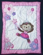 Carters Child Of Mine Princess Monkey Crib Comforter Blanket Pink Ballerina - £30.97 GBP