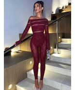 Sibybo Off Shoulder Long Sleeve Jumpsuits Women Fashion Rhinestones High... - $20.99