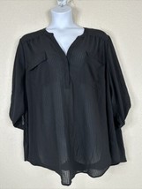 Torrid Womens Plus Size 5 (5X) Semi-Sheer Black Check V-neck Top 3/4 Sleeve - £16.94 GBP