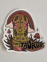 Cowgirl Boot with Taurus on Toe with Mushroom Rainbow Cute Sticker Decal... - £1.83 GBP