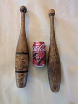 Lot of 2 Antique 16 In Wood Circus Juggling Pins Exercise Primitive Weig... - $46.79