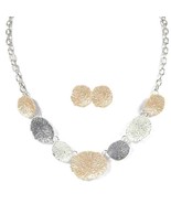 Two Tone Matte Pressed Metal Disk - Necklace and Earring Set - £19.55 GBP