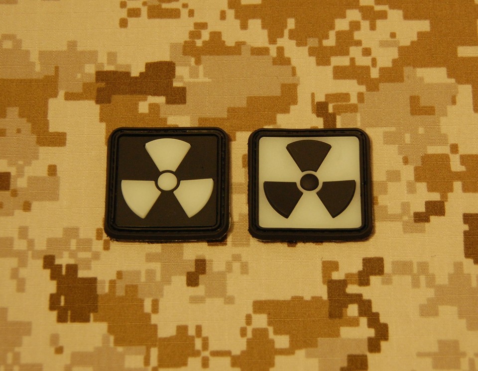 2 x Glow-In-The-Dark Radiation Fallout PVC Rubber Patches Toxic Radioact... - $10.95