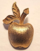 APPLE Pin Brooch Brushed Gold Tone Design Signed Avon Vintage Petite 1 Inch Tall - £7.98 GBP