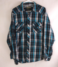 MK Machine Men&#39;s Black &amp; Turquoise Western Shirt Size Large - $14.54