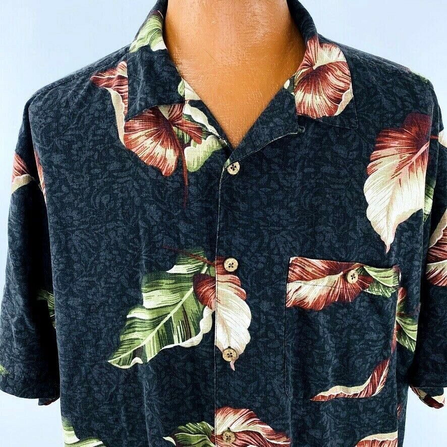 Primary image for Boca Classics Aloha Hawaiian XXL Black  Shirt Leaves Floral Tropical