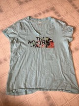 The North Face T Shirt Logo Graphic Flower V Neck Turquoise Short Sleeve... - $23.15