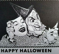 Halloween Postcard Witch Human Face Mask Creepy 1987 Ken Brown Fantasy Signed - £47.85 GBP