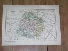 1887 Original Antique Map Of Department Of Sarthe Le Mans / France - $27.47