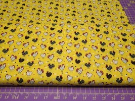 Fabric Traditions Hens Roosters on Yellow Cotton Fabric Quilting Sewing ... - $4.95