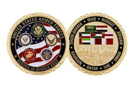 Served In The Middle East Saudi Arabia Iraq Kuwait Jordan 1.75&quot; Challenge Coin - £27.51 GBP