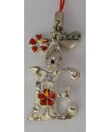 PAINTED METAL KEYCHAIN WHITE SILVER LETTER &quot;E&quot; CHARM RED HIBISCUS ALOHA ... - $7.99