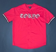 Forever 21 Red Tokyo Baseball Jersey Shirt Small Button Down Sporty Casu... - $11.88