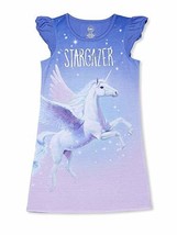 Girl&#39;s Periwinkle Stargazer Unicorn Ruffle Sleeve Nightgown, Nightshirt - $7.49