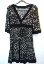 My Michelle Black Gray Animal Print Bell Sleeve V-Neck, Back Tie Dress, Size Lg - £27.60 GBP