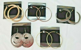 Fashion Earrings Hoops &amp; Dangles 5 Pair Gold &amp; Black Metallic New #7 - £18.21 GBP