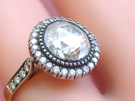 Estate 1.20ct Rose Diamond Solitaire w/ Diamond Halo 18K Engagement Ring sz4.75+ - £4,747.38 GBP