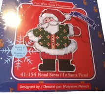 Vtg Janlynn Floral Santa Christmas Ornament Counted Cross Stitch Kit 41-... - £4.60 GBP