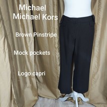 Michael Michael Kors  Brown Pinstripe Logo Detail Crop Pants Size 12 - £9.61 GBP