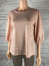 Nanette Lepore Women&#39;s Pink Polka Dot Shimmer 3/4 Poet Sleeve Knit Top Nwot M - £11.01 GBP