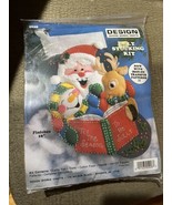 Santa &amp; Rudolph Felt Stocking Kit 16&quot; Design Works 5028 Sequins Vintage - €10,56 EUR
