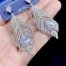 Ladies Rice Luxury Fashion Feather Pendant Earrings CZ Dubai Wedding Cubic Zirco - £27.58 GBP