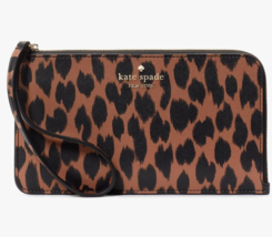 NWB Kate Spade Lucy Saffiano Leopard L-Zip Wristlet KE636 Cheetah Dust B... - $68.29