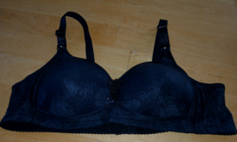 BLACK LIGHTLY PADDED-XL-WORN ONCE-3 HOOK-RHINESTONE DECO--NO BRAND TAG - $5.89