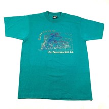 Vintage Rail Fair 1991 Tee T Shirt Mens L Blue Teal Gold Trains California - £8.13 GBP