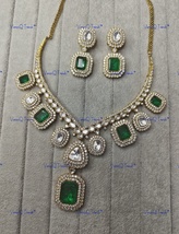 VeronuiQ Trends-Elegant Victorian Emerald Green Stone and Polki Long Necklace - £188.85 GBP