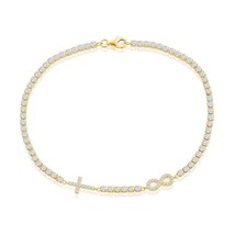 Sterling Silver Infinity &amp; Cross Tennis Anklet - Gold Plated - £62.36 GBP