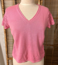 Y2K St Johns Bay Women&#39;s Short Sleeve Sweater crochet sleeve cottage core M - $24.00