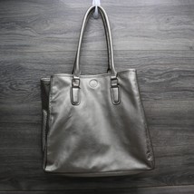 Merona Bag Womens Large Silver Leather Double Handle Casual Snap Tote Purse - £28.02 GBP