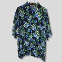 Sun Fusion Hawaiian Button Up Shirt Cocktail Tropical Leaves Black Men&#39;s Sz XL - £19.18 GBP