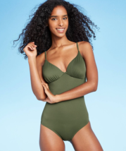NWT Shade &amp; Shore Women&#39;s One Piece Back Tie Underwire Swimsuit, Palm Gr... - £18.29 GBP