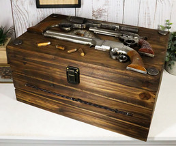 Large Western Six Shooter Pistol Guns Ammo Bullets Decorative Wooden Box 15&quot;L - £55.94 GBP