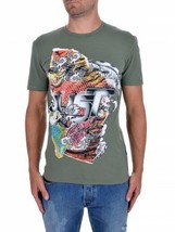 Just Cavalli Collage Logo Print T-Shirt Cotton / Elastane Olive Green ( M ) - £64.40 GBP