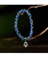 Blue Evil Eye Bracelet Hand of Fatima Turkey Thousand Eyes Wish Handmade... - £12.98 GBP