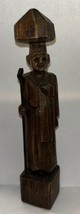 Vintage Asian Man Hand Carved Wood Statue Walking Staff Bundle On Head 7” - £12.61 GBP